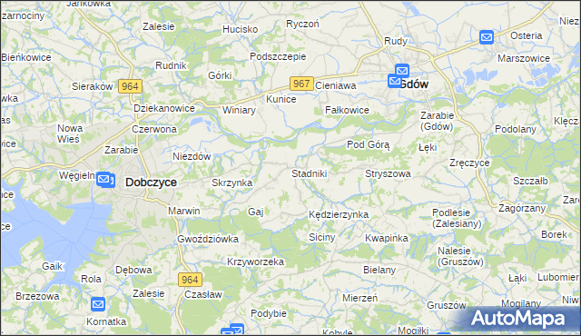 mapa Stadniki gmina Dobczyce, Stadniki gmina Dobczyce na mapie Targeo