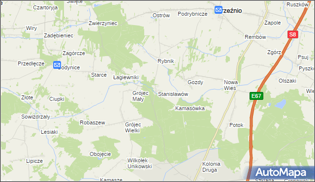 mapa Stanisławów gmina Złoczew, Stanisławów gmina Złoczew na mapie Targeo