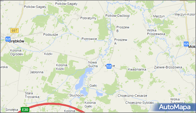 mapa Stara Sucha gmina Grębków, Stara Sucha gmina Grębków na mapie Targeo