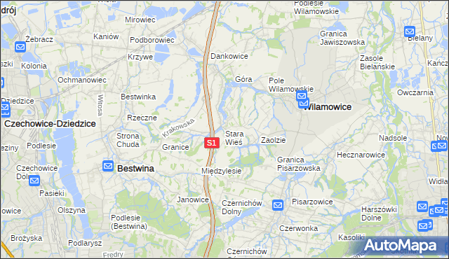 mapa Stara Wieś gmina Wilamowice, Stara Wieś gmina Wilamowice na mapie Targeo