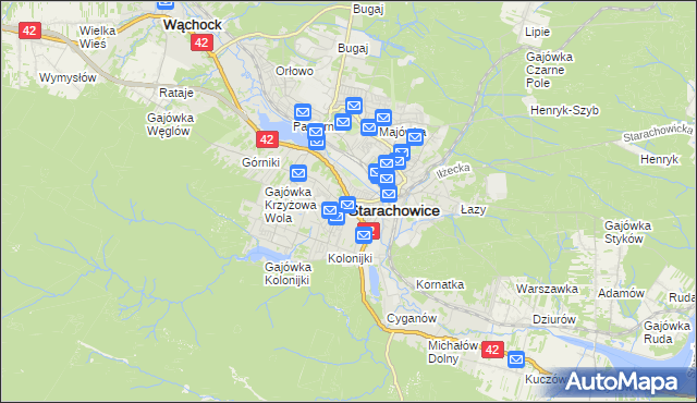 mapa Starachowic, Starachowice na mapie Targeo