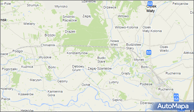 mapa Stare Budki gmina Osiek Mały, Stare Budki gmina Osiek Mały na mapie Targeo