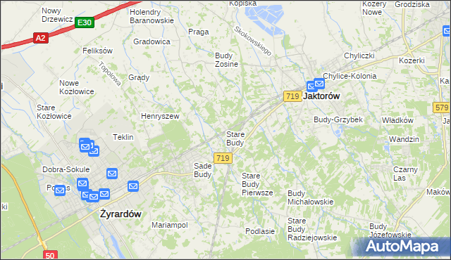 mapa Stare Budy gmina Jaktorów, Stare Budy gmina Jaktorów na mapie Targeo