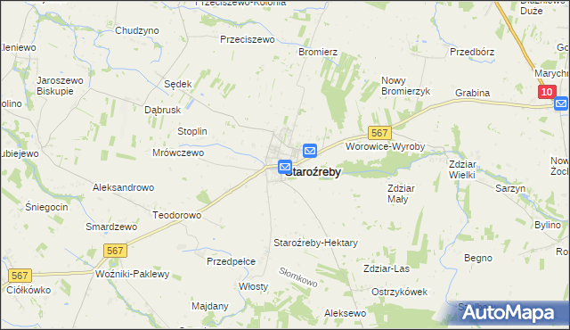 mapa Staroźreby, Staroźreby na mapie Targeo