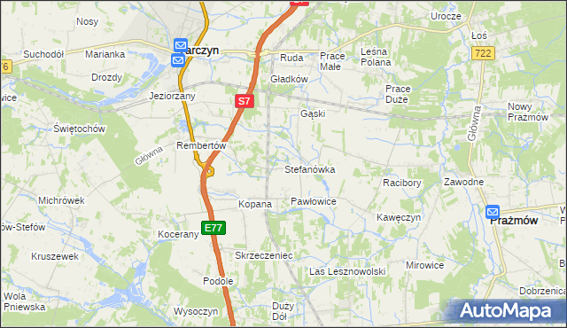 mapa Stefanówka gmina Tarczyn, Stefanówka gmina Tarczyn na mapie Targeo