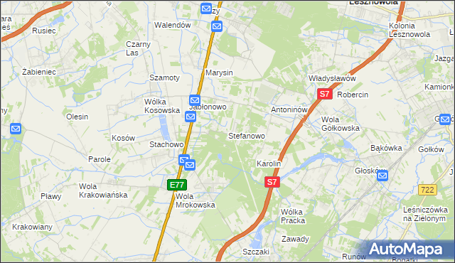 mapa Stefanowo gmina Lesznowola, Stefanowo gmina Lesznowola na mapie Targeo