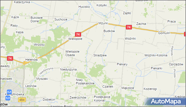 mapa Stradzew gmina Wola Krzysztoporska, Stradzew gmina Wola Krzysztoporska na mapie Targeo