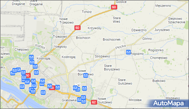 mapa Stróżewko gmina Radzanowo, Stróżewko gmina Radzanowo na mapie Targeo