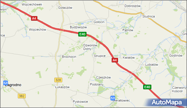 mapa Strupice gmina Chojnów, Strupice gmina Chojnów na mapie Targeo