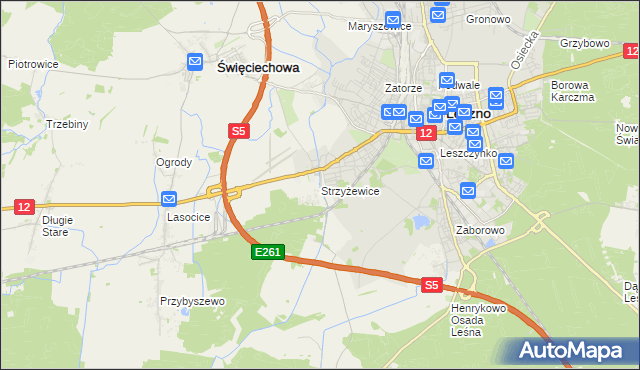 mapa Strzyżewice gmina Święciechowa, Strzyżewice gmina Święciechowa na mapie Targeo