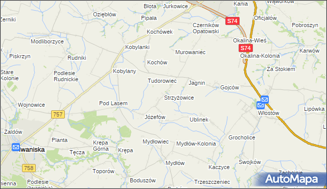 mapa Strzyżowice gmina Opatów, Strzyżowice gmina Opatów na mapie Targeo
