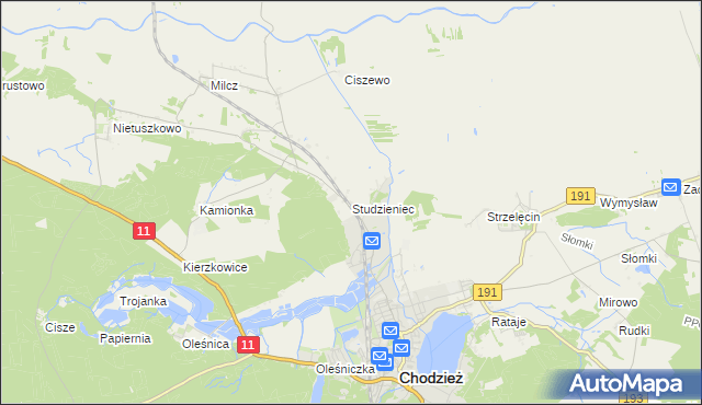 mapa Studzieniec gmina Chodzież, Studzieniec gmina Chodzież na mapie Targeo