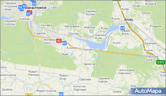 mapa Styków gmina Brody, Styków gmina Brody na mapie Targeo