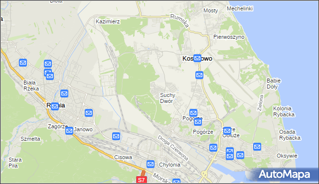 mapa Suchy Dwór gmina Kosakowo, Suchy Dwór gmina Kosakowo na mapie Targeo