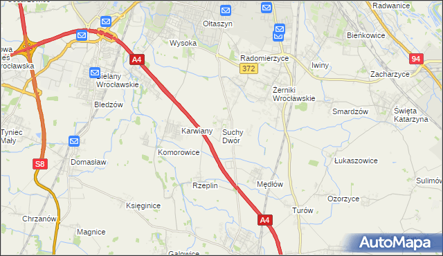 mapa Suchy Dwór gmina Żórawina, Suchy Dwór gmina Żórawina na mapie Targeo