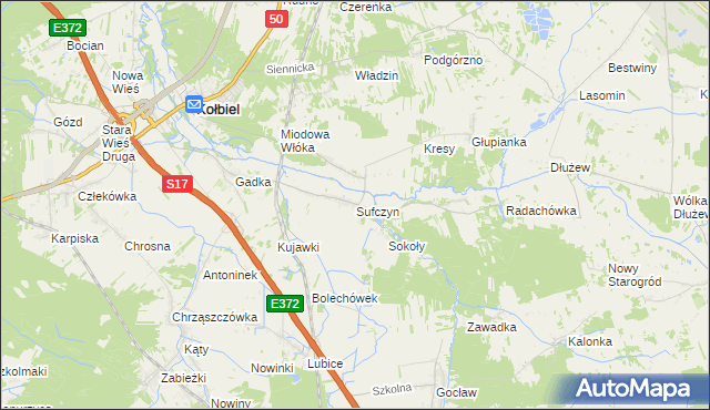 mapa Sufczyn gmina Kołbiel, Sufczyn gmina Kołbiel na mapie Targeo