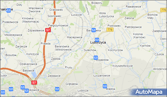mapa Sulechów gmina Kocmyrzów-Luborzyca, Sulechów gmina Kocmyrzów-Luborzyca na mapie Targeo