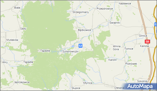 mapa Sulistrowice gmina Sobótka, Sulistrowice gmina Sobótka na mapie Targeo