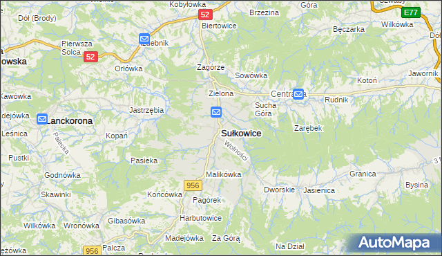 mapa Sułkowice powiat myślenicki, Sułkowice powiat myślenicki na mapie Targeo