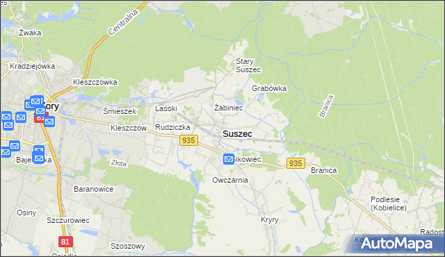 mapa Suszec powiat pszczyński, Suszec powiat pszczyński na mapie Targeo