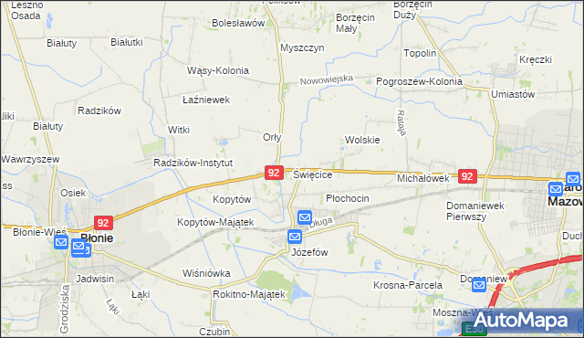 mapa Święcice gmina Ożarów Mazowiecki, Święcice gmina Ożarów Mazowiecki na mapie Targeo
