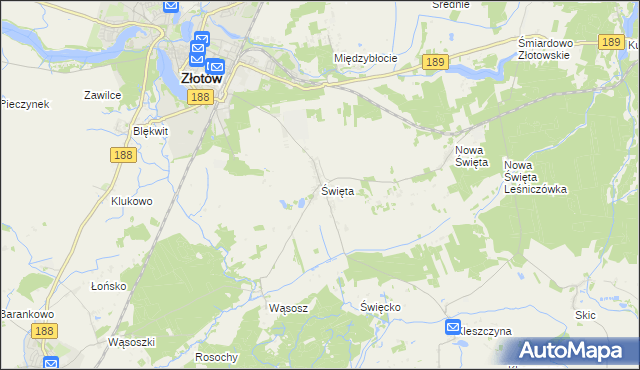 mapa Święta gmina Złotów, Święta gmina Złotów na mapie Targeo