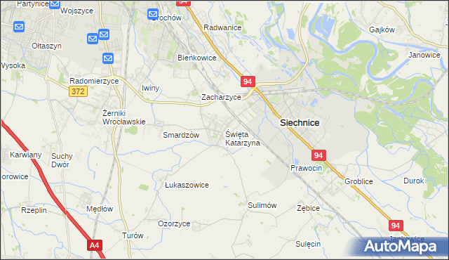 mapa Święta Katarzyna gmina Siechnice, Święta Katarzyna gmina Siechnice na mapie Targeo