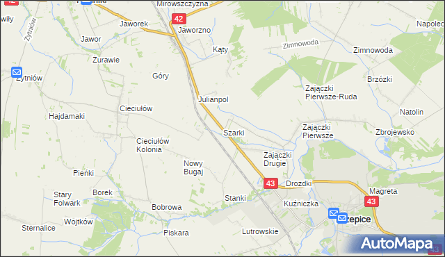 mapa Szarki gmina Krzepice, Szarki gmina Krzepice na mapie Targeo