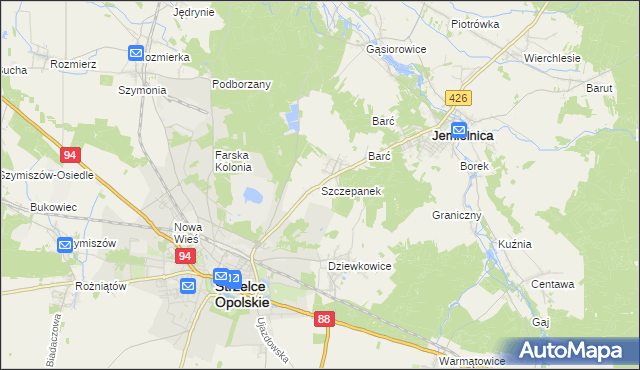 mapa Szczepanek gmina Strzelce Opolskie, Szczepanek gmina Strzelce Opolskie na mapie Targeo