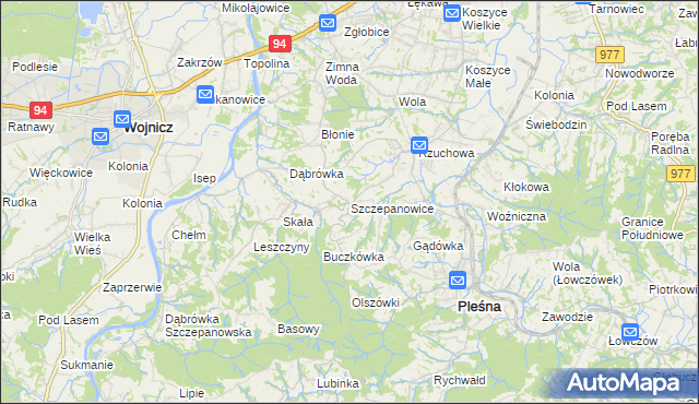 mapa Szczepanowice gmina Pleśna, Szczepanowice gmina Pleśna na mapie Targeo