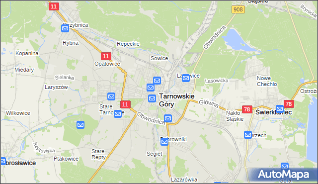 mapa Tarnowskie Góry, Tarnowskie Góry na mapie Targeo