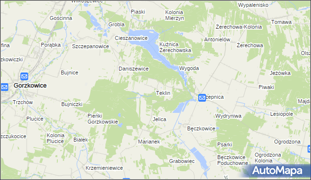 mapa Teklin gmina Łęki Szlacheckie, Teklin gmina Łęki Szlacheckie na mapie Targeo