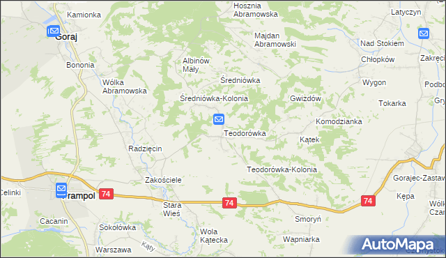 mapa Teodorówka gmina Frampol, Teodorówka gmina Frampol na mapie Targeo