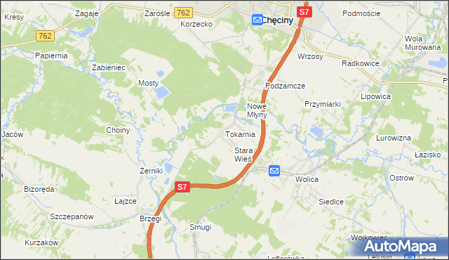 mapa Tokarnia gmina Chęciny, Tokarnia gmina Chęciny na mapie Targeo