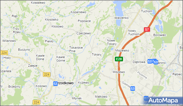 mapa Tokary gmina Przodkowo, Tokary gmina Przodkowo na mapie Targeo