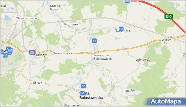 mapa Tomaszów Bolesławiecki, Tomaszów Bolesławiecki na mapie Targeo