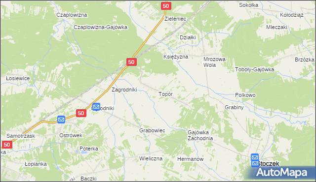 mapa Topór gmina Stoczek, Topór gmina Stoczek na mapie Targeo