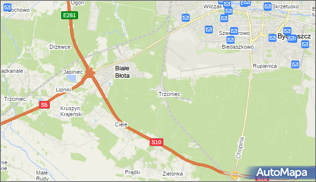 mapa Trzciniec gmina Białe Błota, Trzciniec gmina Białe Błota na mapie Targeo