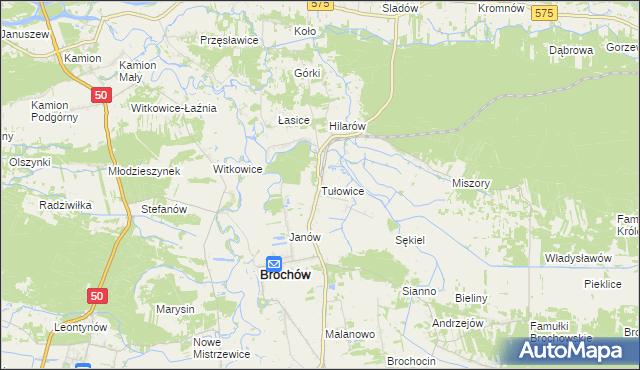 mapa Tułowice gmina Brochów, Tułowice gmina Brochów na mapie Targeo