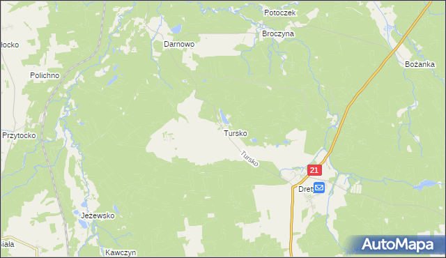 mapa Tursko gmina Miastko, Tursko gmina Miastko na mapie Targeo