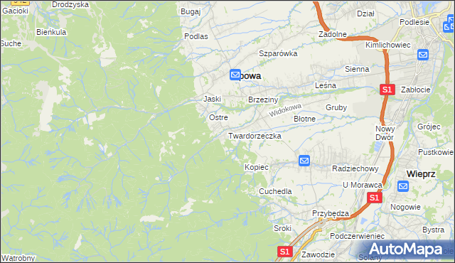 mapa Twardorzeczka, Twardorzeczka na mapie Targeo