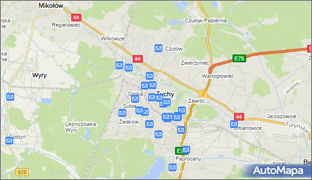 mapa Tychów, Tychy na mapie Targeo