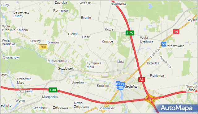 mapa Tymianka gmina Stryków, Tymianka gmina Stryków na mapie Targeo