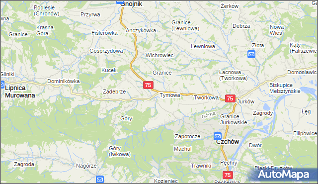 mapa Tymowa gmina Czchów, Tymowa gmina Czchów na mapie Targeo