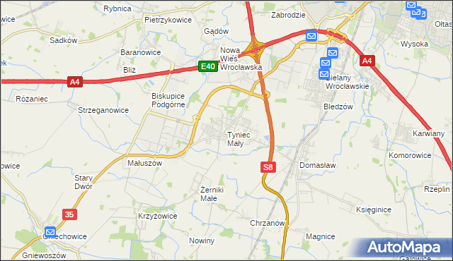 mapa Tyniec Mały, Tyniec Mały na mapie Targeo