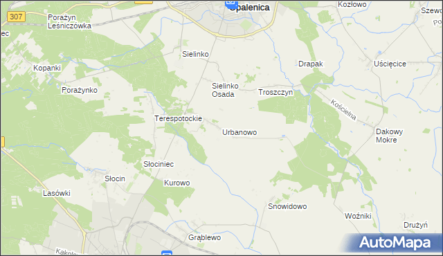 mapa Urbanowo gmina Opalenica, Urbanowo gmina Opalenica na mapie Targeo