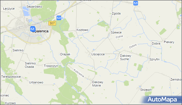 mapa Uścięcice, Uścięcice na mapie Targeo