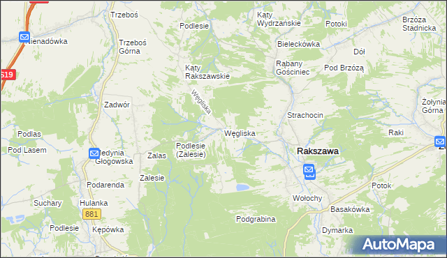 mapa Węgliska gmina Rakszawa, Węgliska gmina Rakszawa na mapie Targeo
