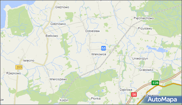 mapa Wiekowice gmina Darłowo, Wiekowice gmina Darłowo na mapie Targeo