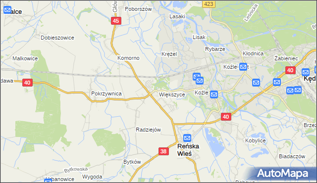 mapa Większyce, Większyce na mapie Targeo